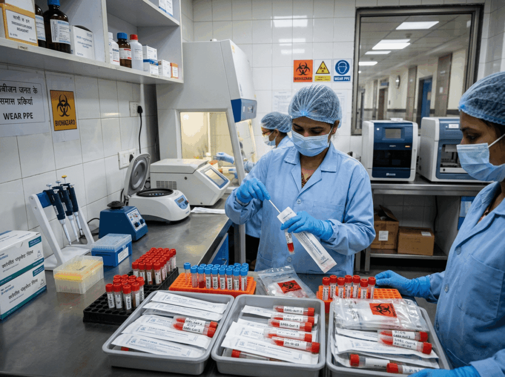 Indian hospital laboratory using Sampling Swab specimen collection kits compressed 1